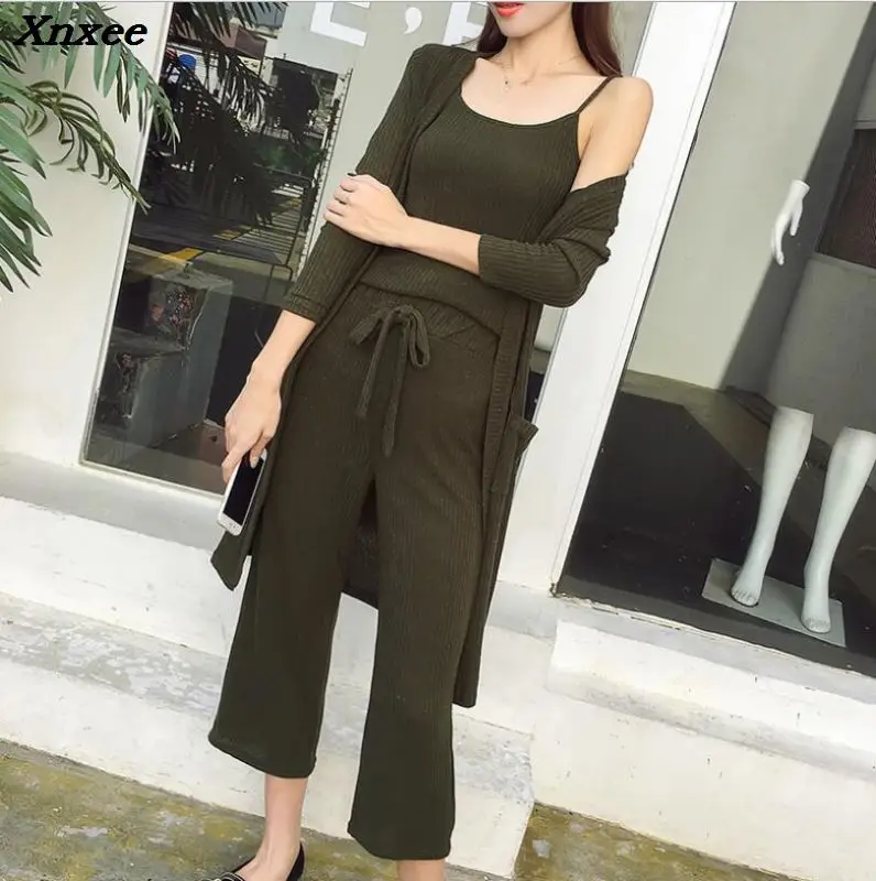 Casual women's sets 3 pieces knitted set pullover tops+long sleeve cardigan sweater+ankle-length pants fall Knitted outfit suits