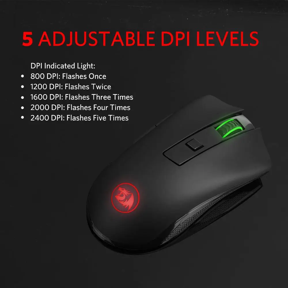 Redragon M652 Gaming Mouse USB Receiver Wireless Mouse Protable Optical Mice 2.4G 5 Adjustable DPI Levels 6 Buttons for LOL