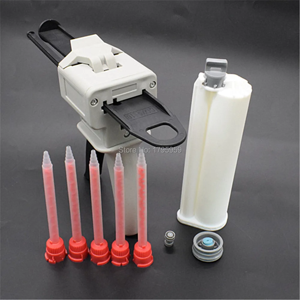 75ml 10:1 pistola per calafataggio AB Dispenser per pistola per colla epossidica con 75ml 10:1 cartuccia vuota a doppio barilotto e ugello di miscelazione statico 5pc 10:1