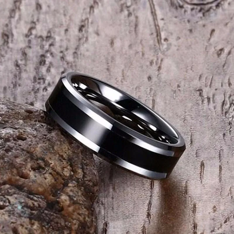 6MM Men\'s Tungsten Carbide Black Enamel Ring Wedding Band