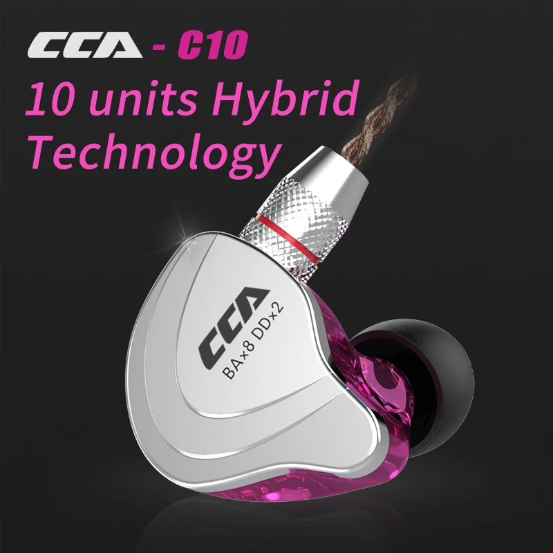 CCA C10 4ba+1dd Hybrid In Ear Earphones Hifi Dj Monito Running Sports Earphone 5 Drive Unit Headset Noise Cancelling Earbuds