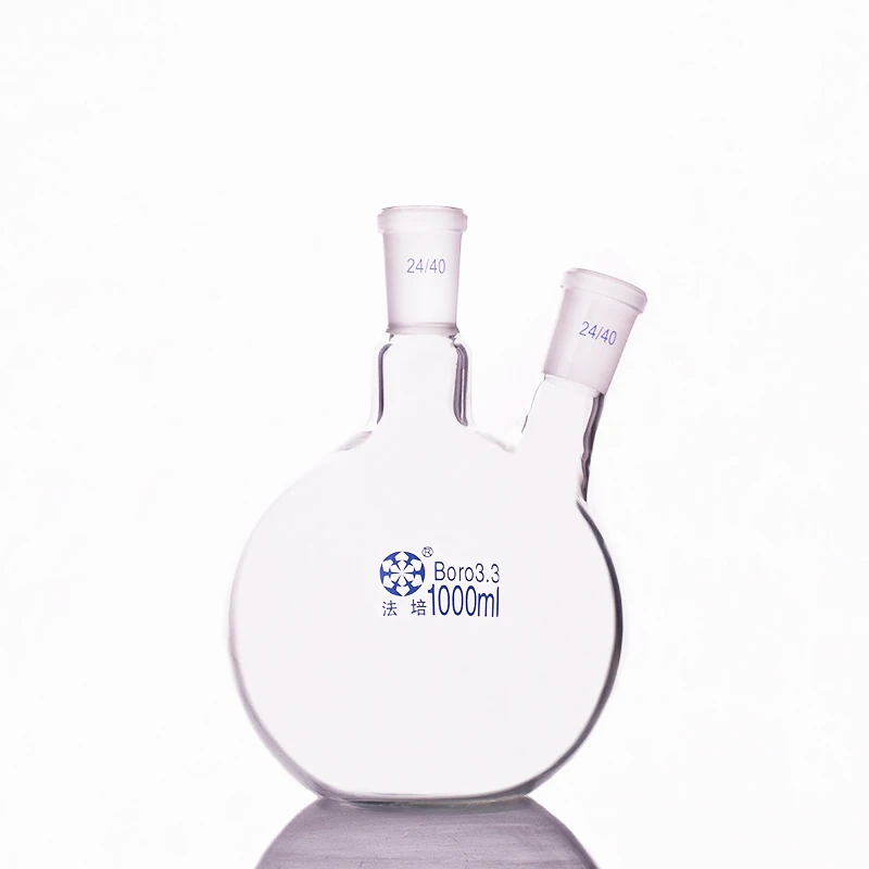 

FAPE Two-necked flask oblique shape, with two necks standard grinding mouth, Capacity 1000ml 24/40, Two-necked flat bottom flask