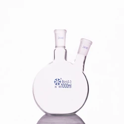 FAPE Two-necked flask oblique shape, with two necks standard grinding mouth, Capacity 1000ml 24/40, Two-necked flat bottom flask