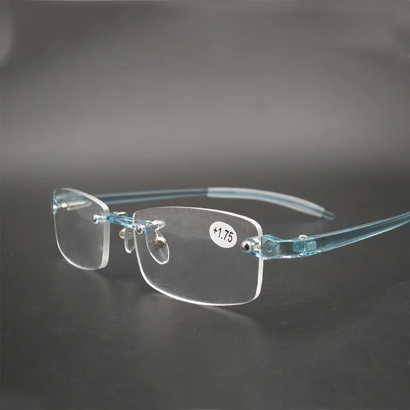 Flexible TR90 Women Reading Glasses Frameless Men Magnifier Blue Presbyopic Eyewear +0.5 +0.75 +1 +1.25 +1.5 +1.75 +2 ~ +4