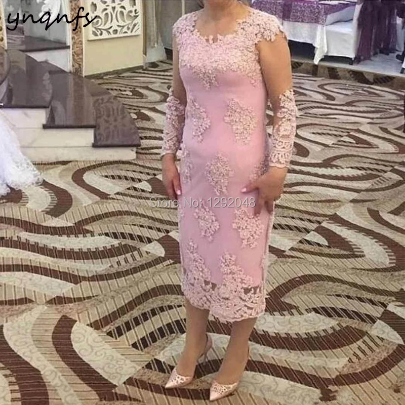 

YNQNFS MD376 Elegant Mother of the Bride/Groom Dresses Sheath Long Sleeve Lace Appliques Party Formal Dress Vestido 2019