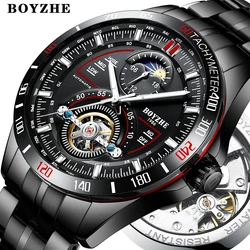 Fashion Top Brand Sport Watches Men Automatic Mechanical Tourbillon Moon Phase Stainless Steel Watcherkek Kol Saati