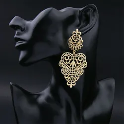 European Fashion Exaggerated Bohemian Hollow Leaves Flower Big Pendants Drop Earrings For Women Jewelry Brincos Bijoux Gift