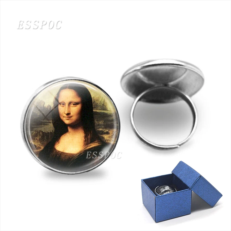 الموناليزا عصر النهضة خواتم الرجعية الرجال الزجاج كابوشون صورة فنية حلقة الموناليزا المجوهرات #2