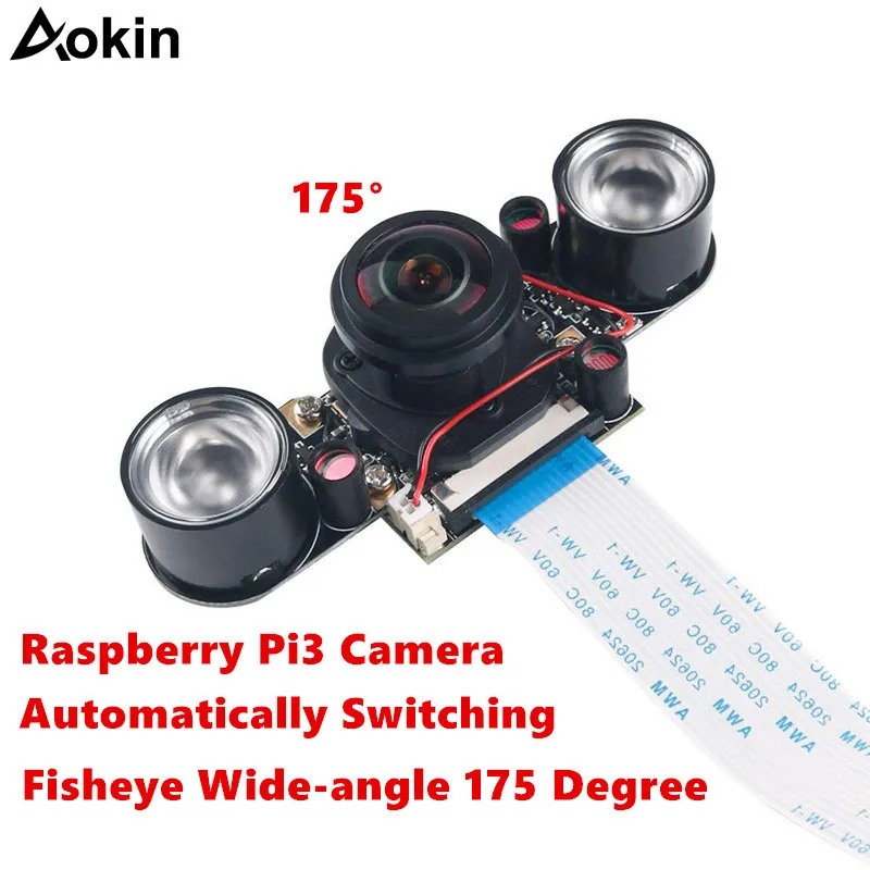 

Raspberry Pi3 Camera Fisheye Wide-angle 175 Degree Camera 5MP OV5647 Webcam with IR-CUT Automatically Switching Day-Night-Vision