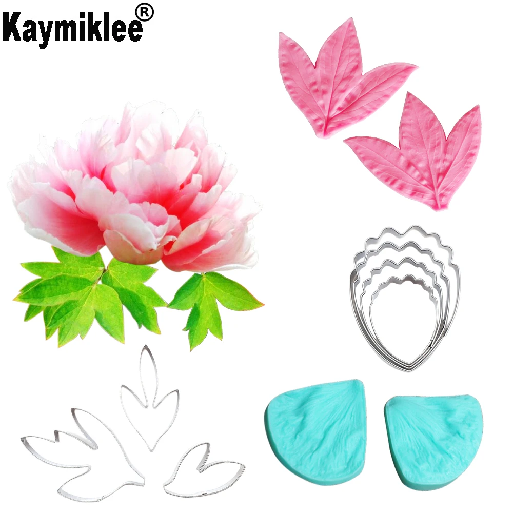 11PCS Peony Flower and Leaf Veiners&Cutters Silicone Molds Fondant Sugar Gumpaste Clay Water Paper Cake Decorating Tools CS255