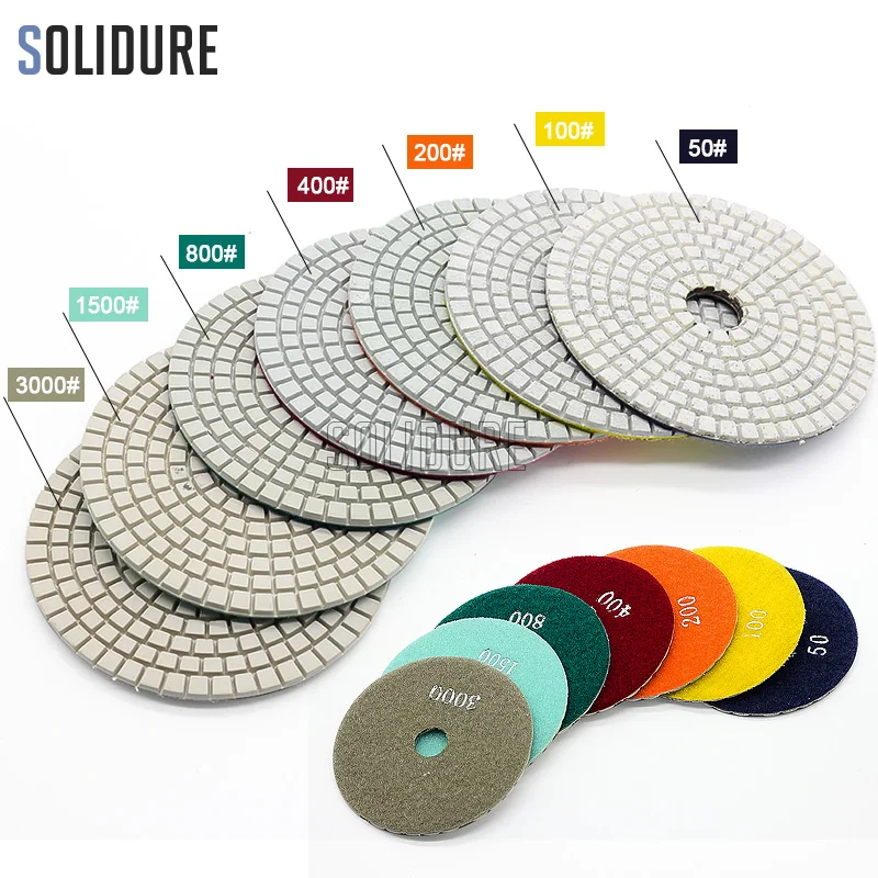 

7pcs/lot 100mm dry and wet polishing pads for polishing granite,marble engineered stone and concrete