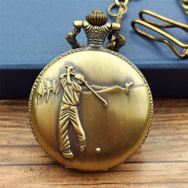 

new fashion Antique steampunk Vintage pocket watch women and men golf Design Quartz Necklace Fob Chain Christmas Gift clock