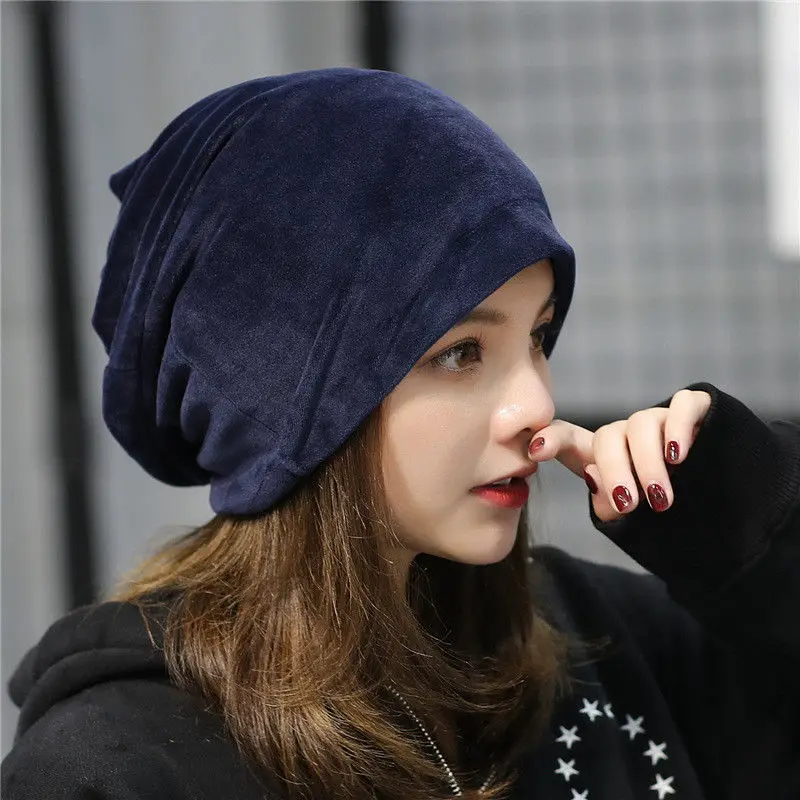 Men Women Ladies Velvet Winter Warm Slouch Beanie Ski Hip Hop Hat Cap Spring Oversized Black Skullcap Beanie Hat Hot 2021