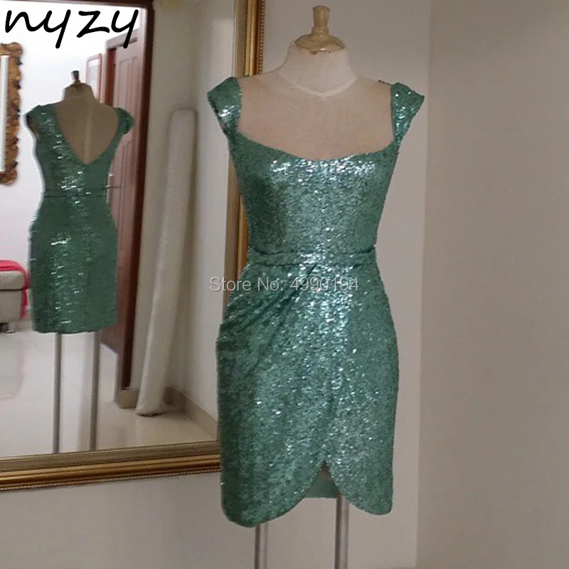 

NYZY C38 Free Shipping Cocktail Dresses Short Mini Bling Sequin Gown Tea Party Dress robe de cocktail 2019 Wedding Guest Dress