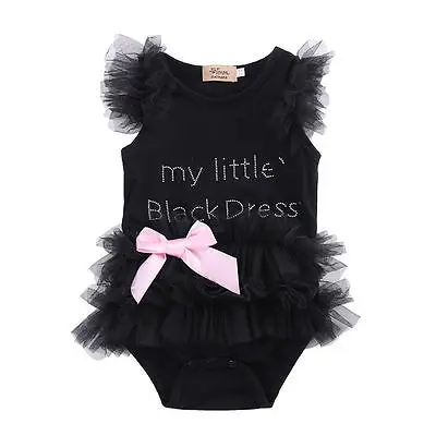 Kids Baby Girls Embroidered My Little Black Dress Bodysuit Romper Jumpsuit 0-18M Choose