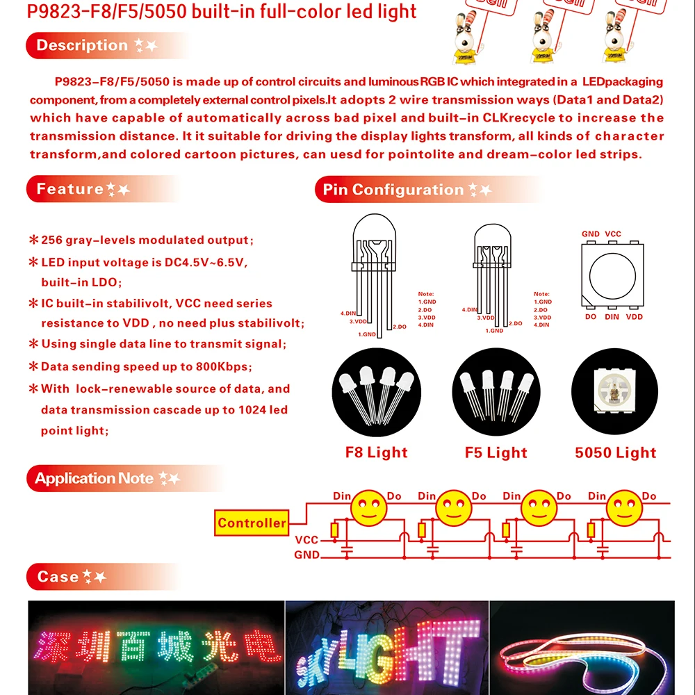 20-1000pcs DC5V PL9823  F5 5mm F8 8mm Round hat addressable LEDs P9823 chipset RGB Full color Frosted LED Chips pixels