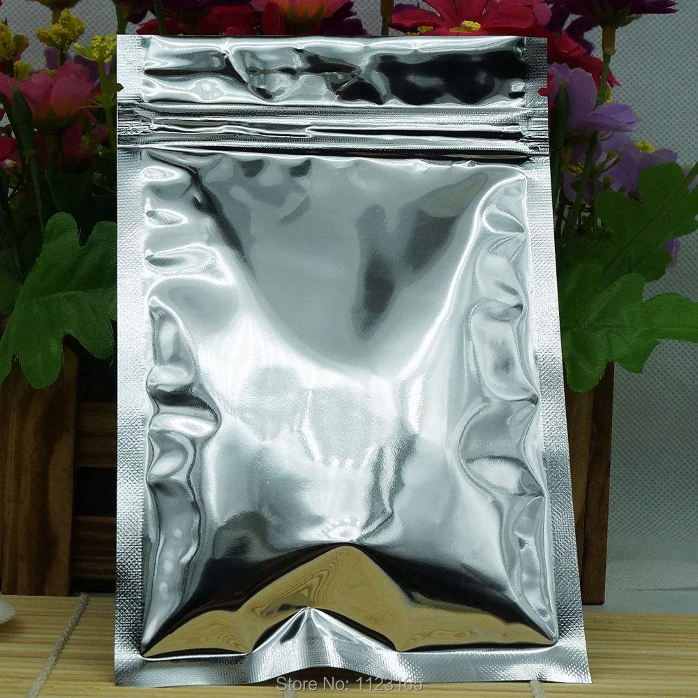 

9x14cm 100pcs Silver Plating Aluminum Foil Zip Lock Bags - Resealable Plastic Food Grade Pouches Zipper Grip Seal Gift Packaging