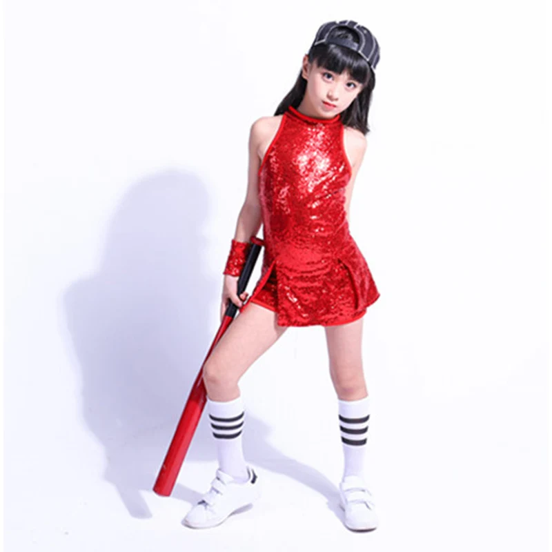 SONGYUEXIA Dei Bambini in scena Dancewear Kid Hip-hop Jazz Vestito Da Ballo di Paillette Moderno Abbigliamento per la Danza Della Ragazza Cheerleading Costumi