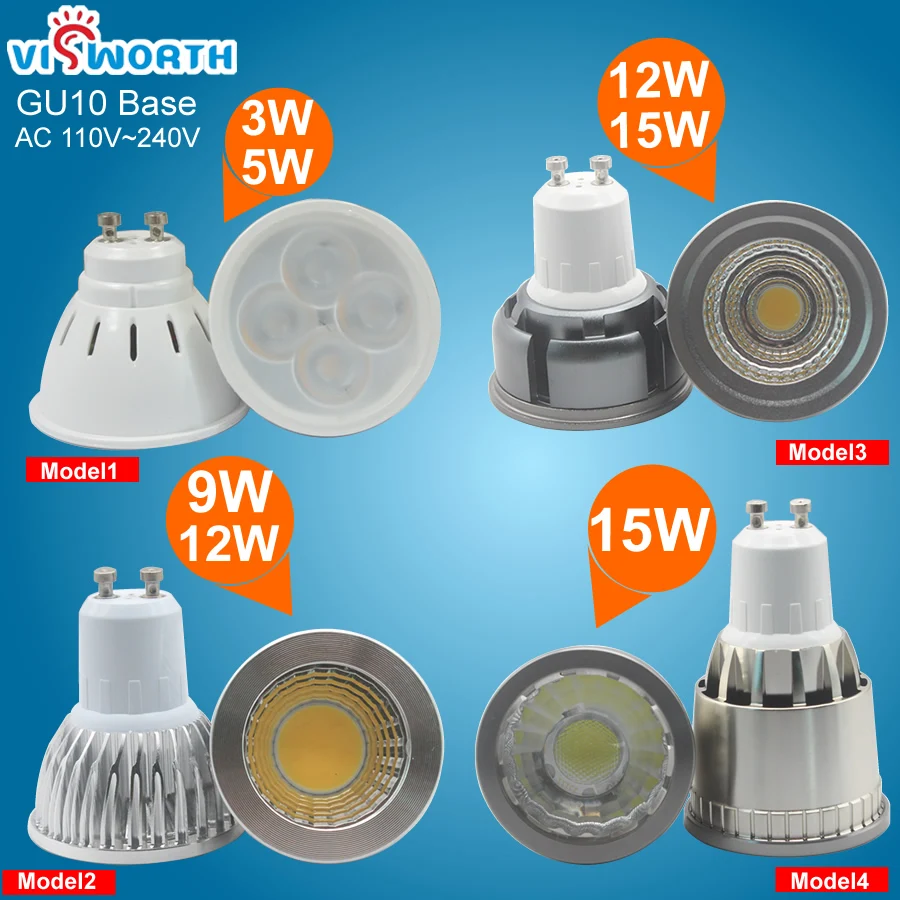 3w 5w led spotlight bulb smd2835 4pcs leds GU10 g5.3 led lamp 9w 12w 15w led cob light ac 110v 220v 240v super bright home light