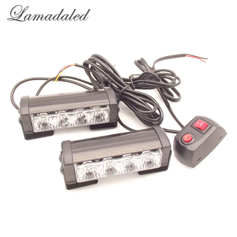 2pcs split 4led Police led light emergency hazard strobe lights bar car grill blinking warning lamp red blue amber white