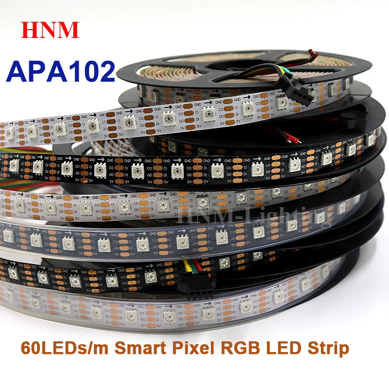 

5V APA102 60LEDs/m Addressable RGB LED Pixel Strip Light Digital Full Color Strips Lights Flexible White/Black PCB 5050 SMD Tape