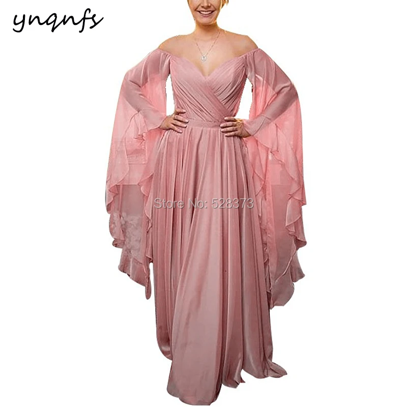 

YNQNFS M57 Elegant Chiffon Illusion Cape Cloak Long Sleeve Mother of the Bride Dresses Plus Size Vestido Formal Party Gown