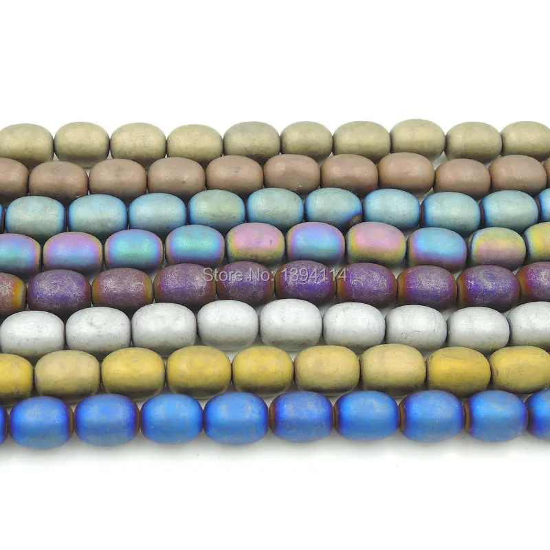 10*8*8mm Titanium Colors Frosted Hematite Chubby Beads 16 Inch Full Strand