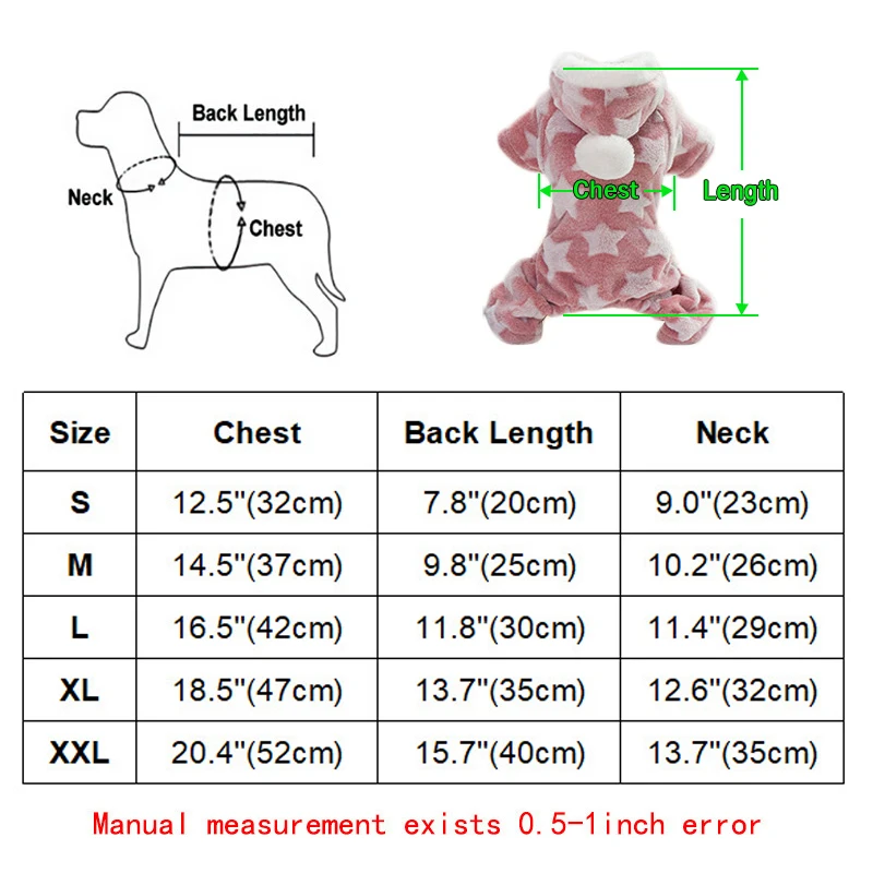 Winter Fleece Pet Dog Jumpsuit Warm Dog Clothes For Puppy Cat Four Legs Pet Chihuahua Outfit Coat S,M,L,XL,2XL