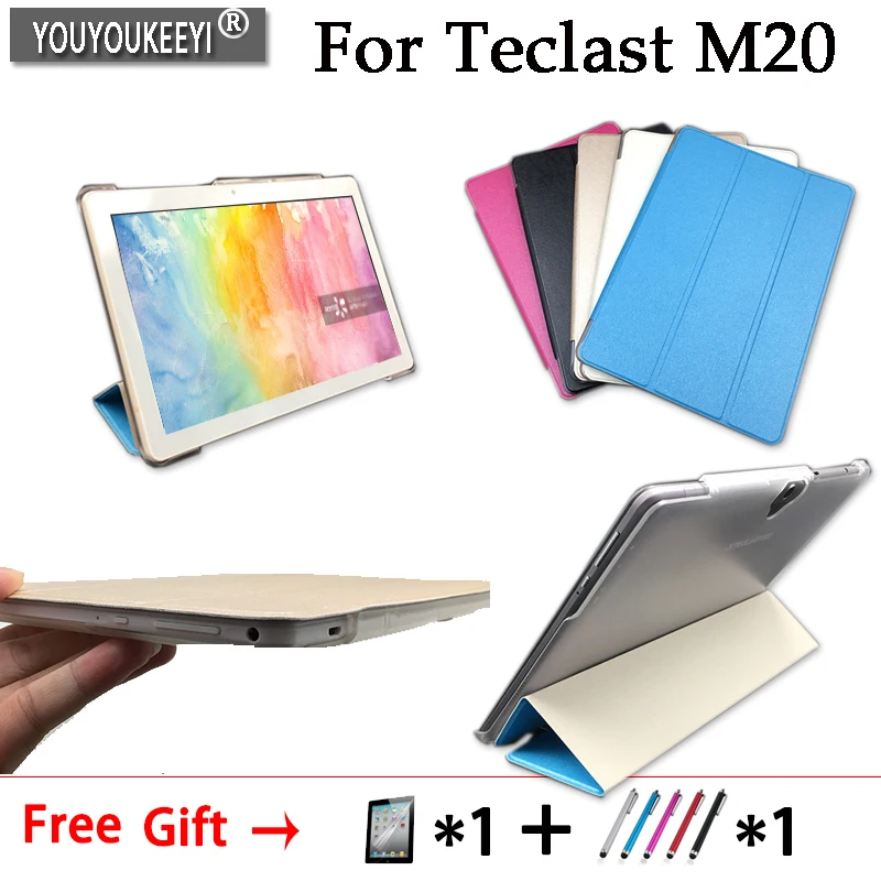 Ultra Slim case For Teclast M20 10.1inch tablet Triple folding Stand cover for Teclast M20, Tempered Glass membrane Optional