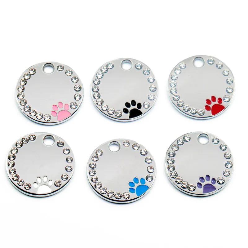 20pcs Rhinestone Engraved Dog Tag Personalized Pet Cat ID  Anti-lost Kitten Puppy Plate Collars Pendant Blank Accessories