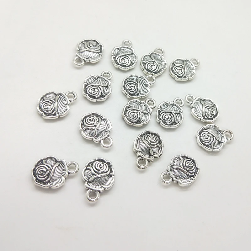 New Fashion 14*10mm 15pieces/bag Retro  Zinc Alloy Rose Flowers Charms Pendant  for Earring Necklace Jewelry Accessories