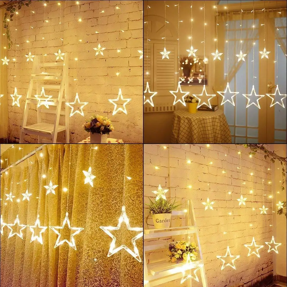 96 LED Star Fairy String Curtain Window Light Twinkle Christmas Wedding Party Battery Powered Strings