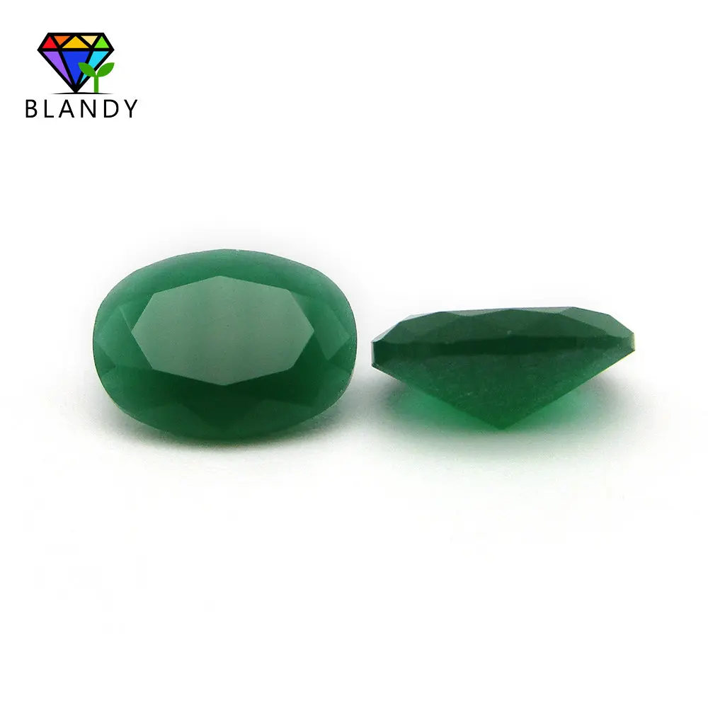 Wholesale Price 3x5~13x18mm Green Oval Cut Glass Gems Malay Jades Color Synthetic Glass Stone Beads For DIY Jewelry