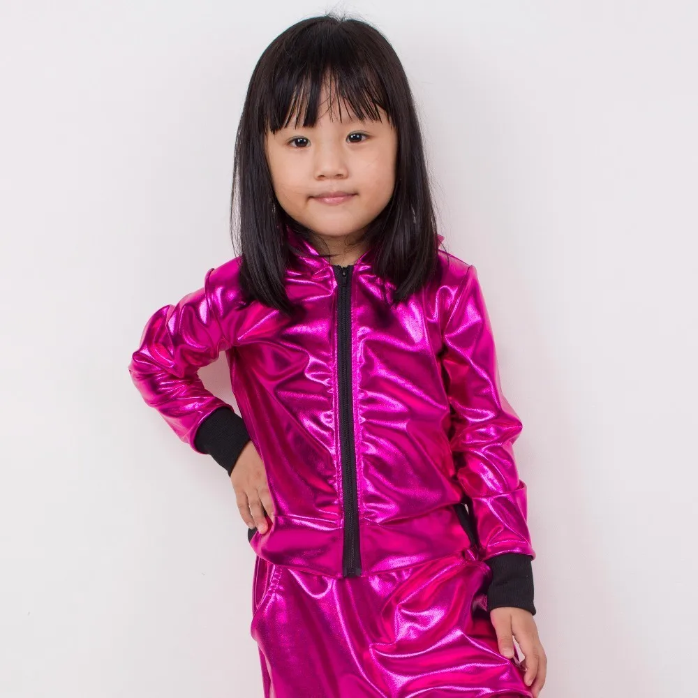 New 2021 Spring Autumn Kids Adult Rose Red Bomber Jacket Stage Performance Top Paillette Feminina Casaco Jazz Hip Hop Dance Coat