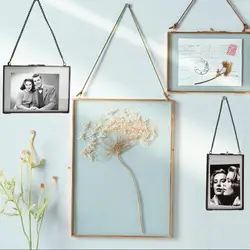 MagiDeal Industrial Style Double Sided Glass Hanging Photo Frame Wall Frame Flower Plant Specimen Portrait Display Frame Holder