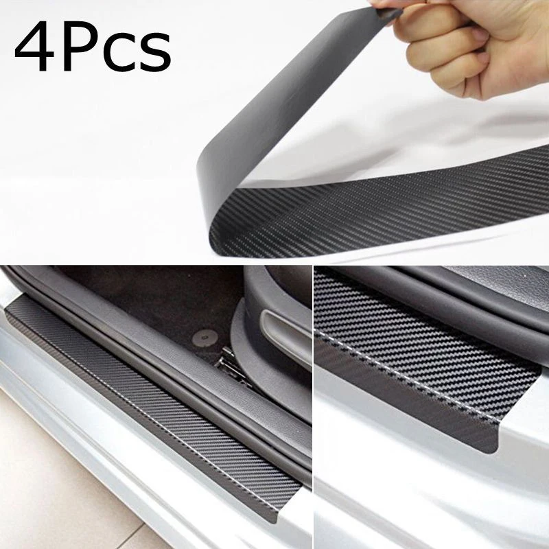 

4pcs/set 3D Carbon Fiber Look Car Door Plate Sill Scuff Cover Sticker+Scraper