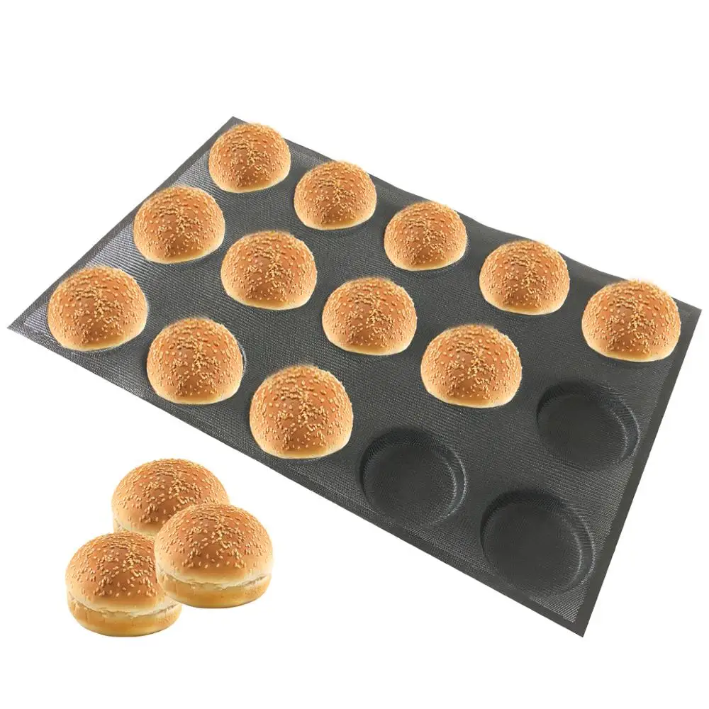 Bluedrop silicone hamburg form round shape bread bun baking sheet burgers mold fiberglass mould 4 inch 15 caves