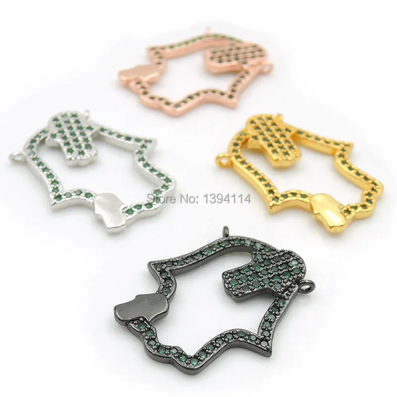 22*18*2mm Micro Pave Green CZ 3 Palm Charm Of Double Circles Fit For Women As Necklaces Accessory