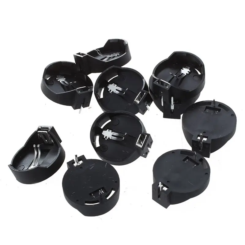 10pcs Black Plastic Round Button Battery Holder Case for for single CR/LIR2032 2025 2016 button battery