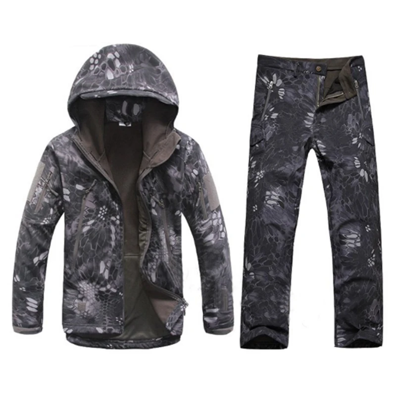 

Outdoor Sports Waterproof Warm Camo Suits Men Winter Cycling Hunting Camping Climbing Fleece Windproof Thermal Jackets Pants Set