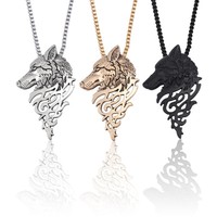 Punk Wolf Necklace Hip Hop Animal Pendant Necklaces For Men Unisex Wolf Head Necklaces Enamel Alloy Choker Mens Jewelry