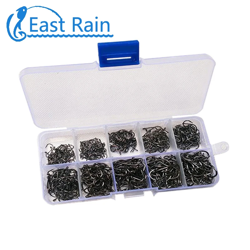 East Rain 500pcs/Lot 3#-12# High Carbon Steel Barbed Bass Fishing Hooks Series Free Shipping