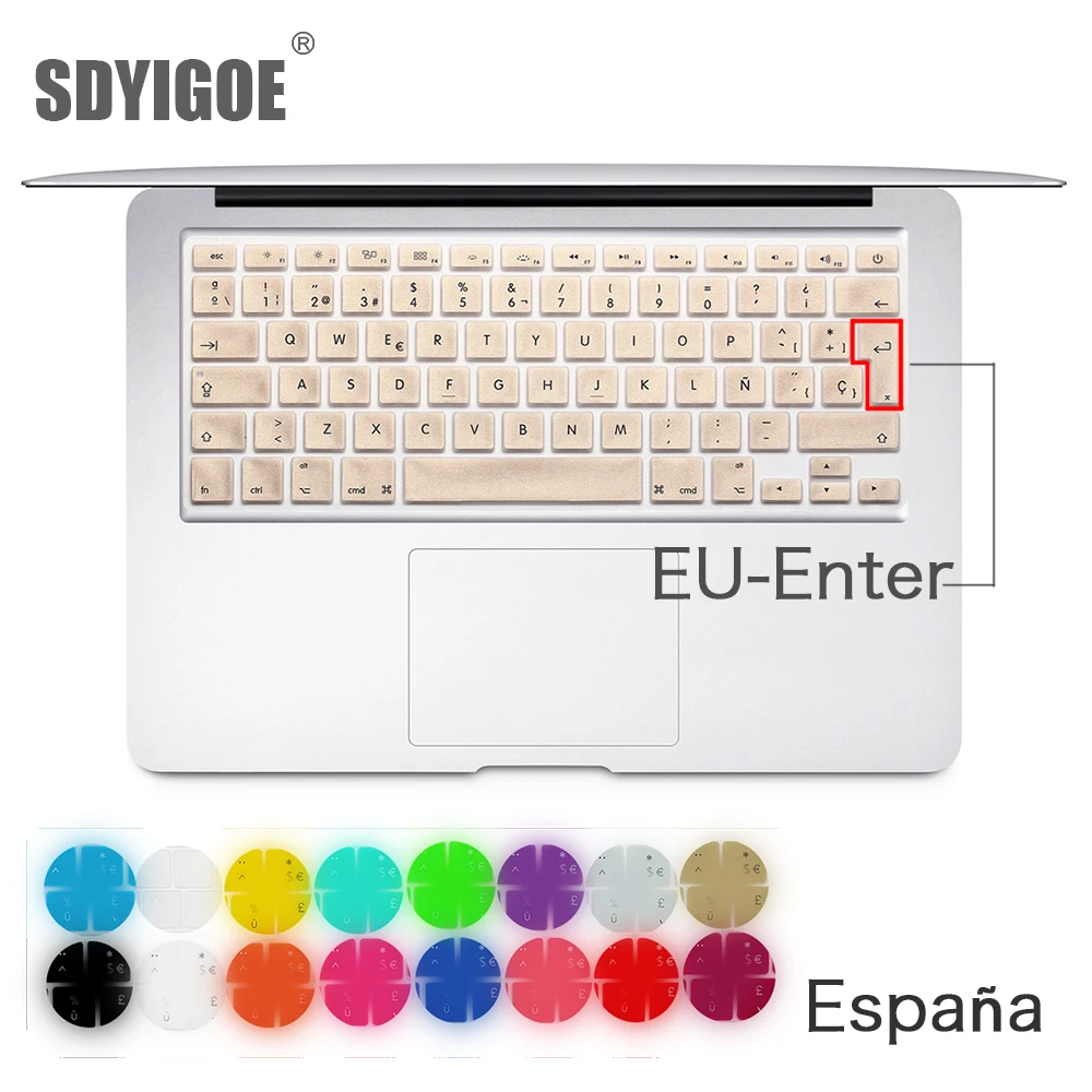 Spanish Chile EU Keyboard Protector Cover For Mac Book Air13 pro15 Retina  A1466 A1502 A1398 A1278 Skin Colorful keyboard film