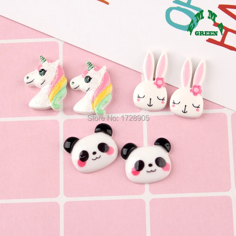 Animal Miniature Flatback Cabochon Unicorn Panda Rabbit 10 pcs Kawaii Cartoon Art Supply DIY Craft Scrapbooking