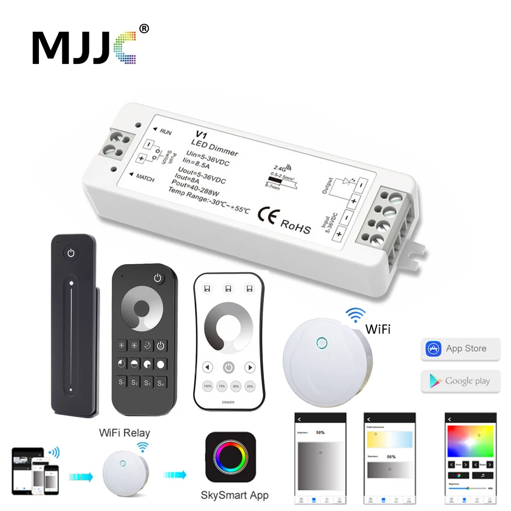 LED Dimmer 12V 24V PWM Wireless Dimmer Switch 5V 36V LED Strip Dimmer 12 Volt RF 2.4G Remote Control for Single Color Lighting