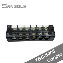 Terminal Blocks TBC-6006 TB-606 60A/6P 600V Connection Dual Row Terminals Copper with 12 screws 0.5-10mm2