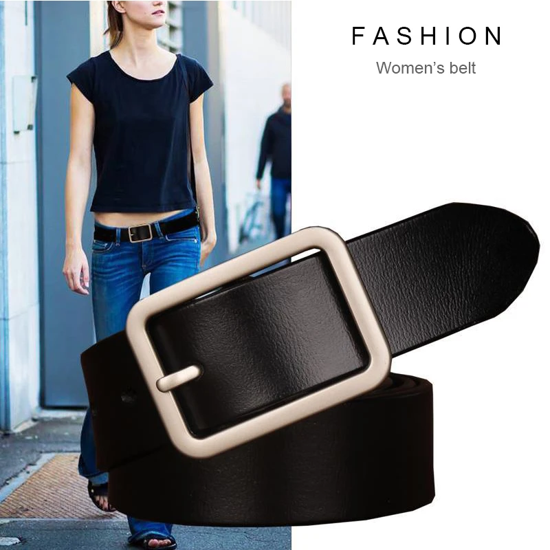 MEDYLA Women\'s Belt Fashion Casual Genuine Leather Square Buckle Unisex Belt Jeans Pants Cecorative Belt ZK061