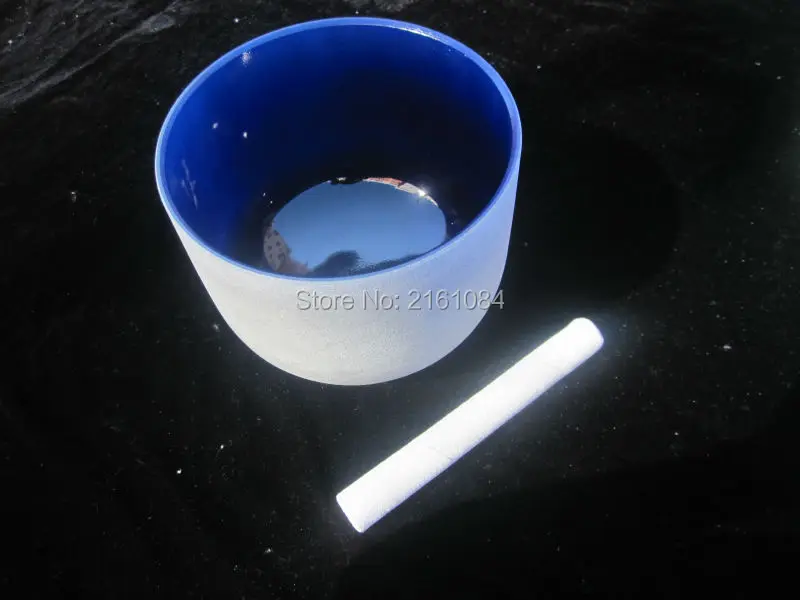 

12" Indigo Color A Note Chakra Frosted Quartz Crystal Singing Bowl with free suede and o ring