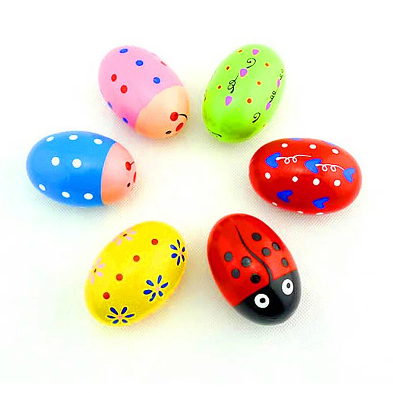 iWish 70mm Kid Wooden Baby Music Egg Toys For Children Colors Wood Sand Eggs Instruments Percussion Sands Ball Musical Preschool