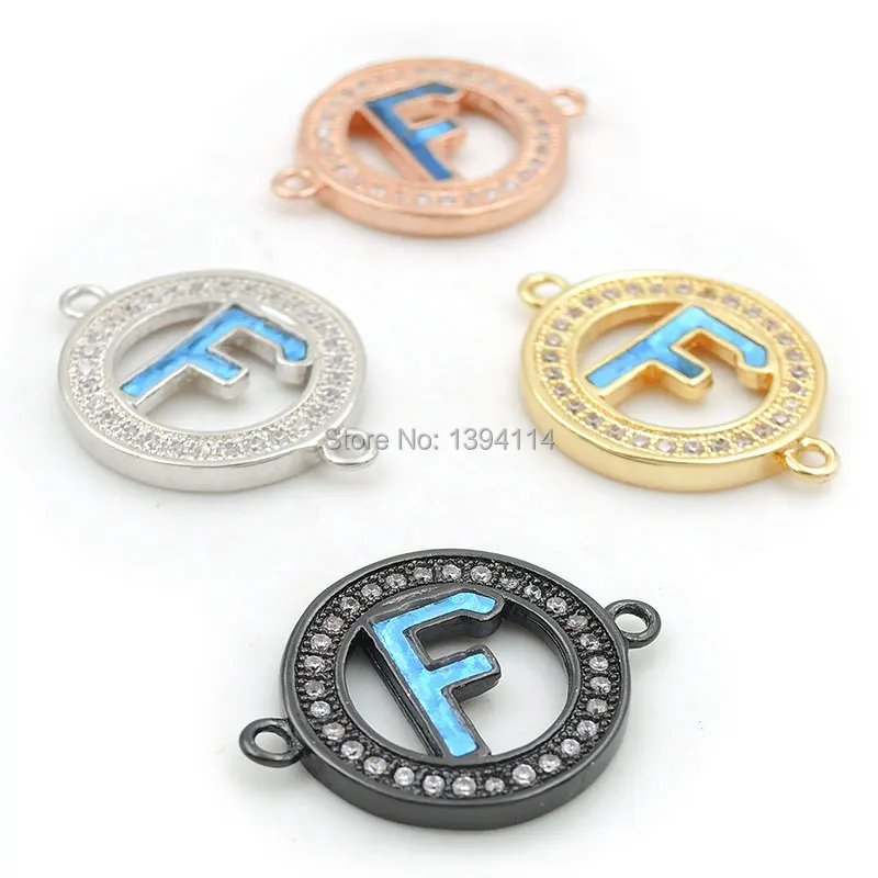 21*17*2mm Micro Pave Clear CZ Round Of A-Z Blue Enamelling Connector Fit For Women As DIY Bracelets Accessory